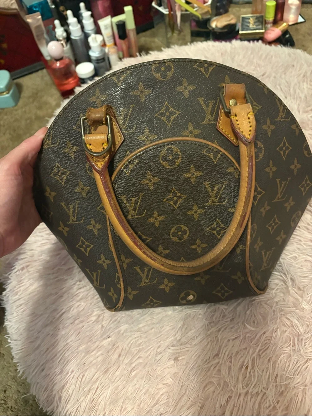 Louis Vuitton Brown Monogram Dome Satchel with Tan Trim